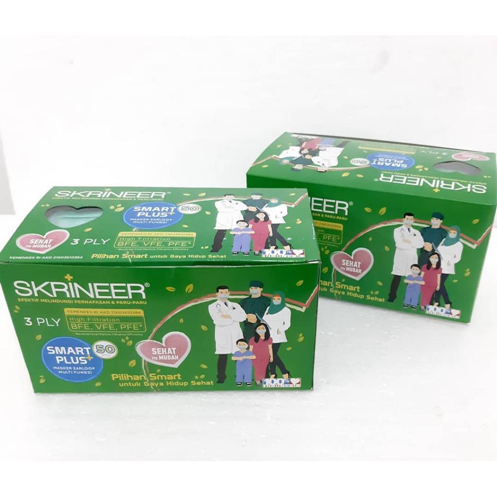 SKRINEER MASK SMARTPLUS 3PLY EARLOOP ISI 50 / MASKER SEKALI PAKAI