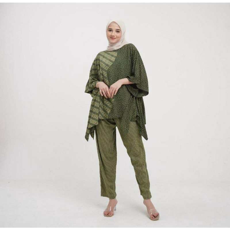 One Set Waka Waka FRANSISCA Daster Setelan Lengan Panjang Kelelawar Syarifah Muat Jumbo Busui Friend