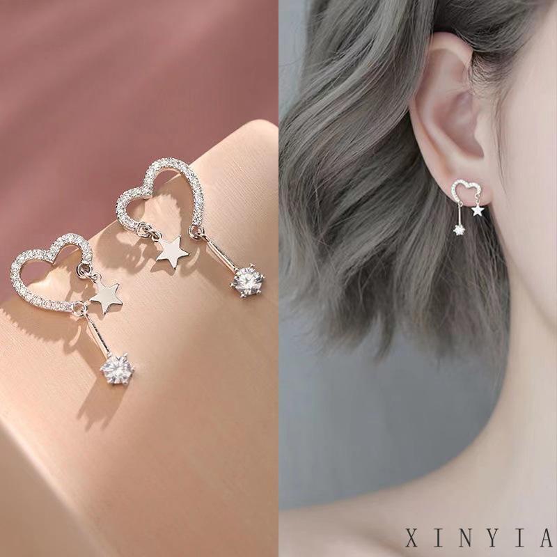 Anting Stud 925 Silver Model Rumbai Bintang Hati Untuk Perempuan