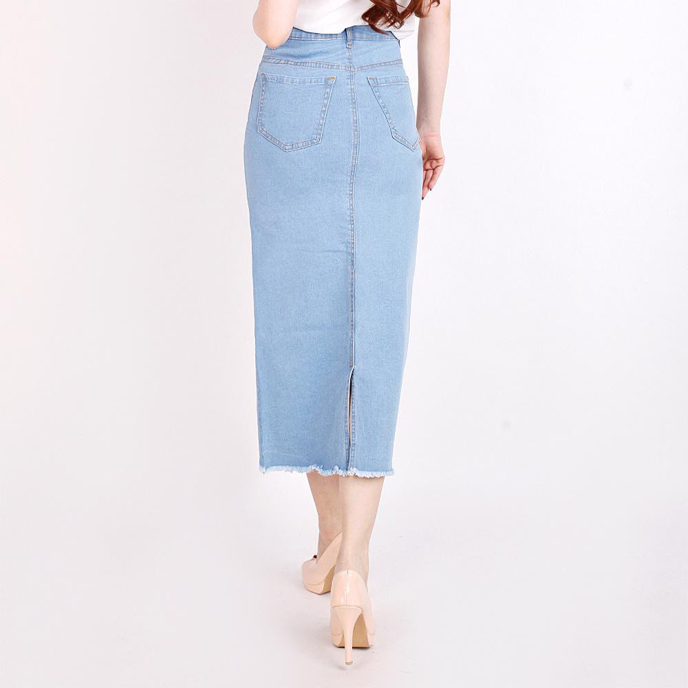 mmj jeans 090701 Cod Size 28 - 33 Rok Jeans Wanita 7/9 Light Skirt Rok Stretch Melar-Biru Muda