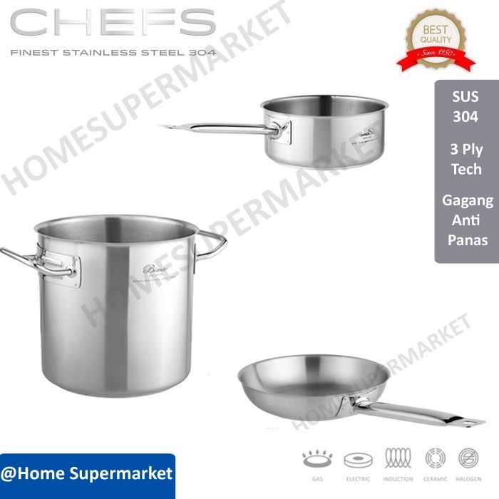 Wajan Stainless Bima SUS 304 Food Grade Bima Chef penggorengan perlengkapan dapur Frying pan