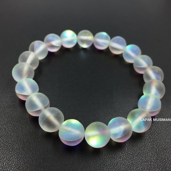 [Bayar di Tempat] GELANG BATU ANGEL BEADS MOONSTONE BIDURI BULAN ASLI LANGKA