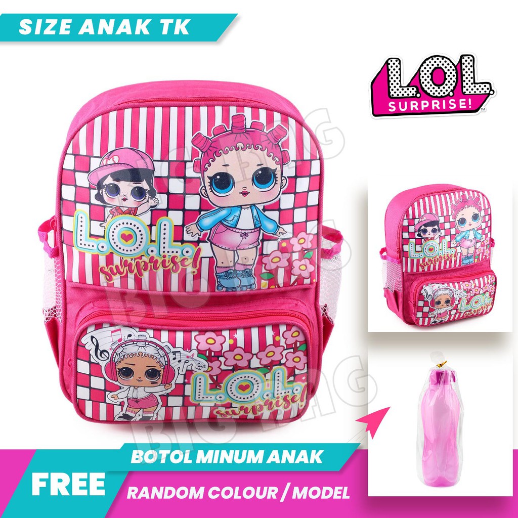 Tas Ransel Anak Perempuan Karakter - LOL SURPRISE - STRAIGHT EDGE - Playing + FREE Botol Minum