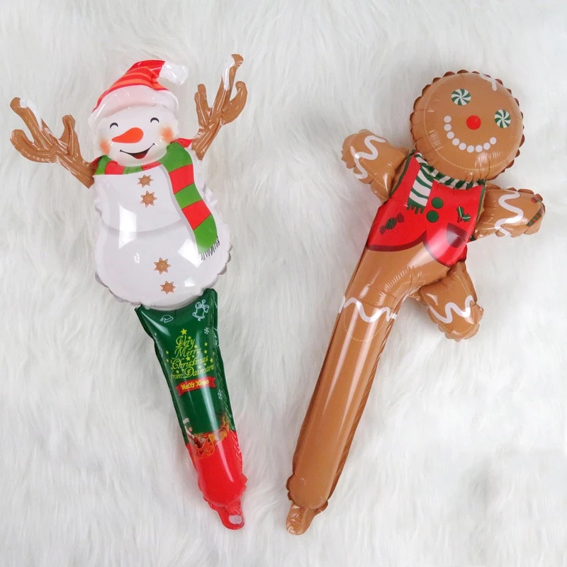 1 Pc Pack 24 Inch Christmas Inflatable Stick / Cane Candy Elk Head Gingerbread Man Snowman Holding Balloon For Home Decor Party Supplies