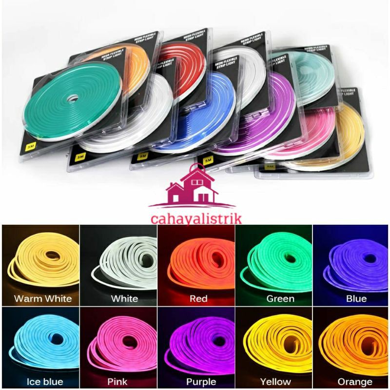NEON FLEXIBLE 12V 5m LAMPU LED SELANG 12v PANJANG 5M KUALITAS SUPER 12V