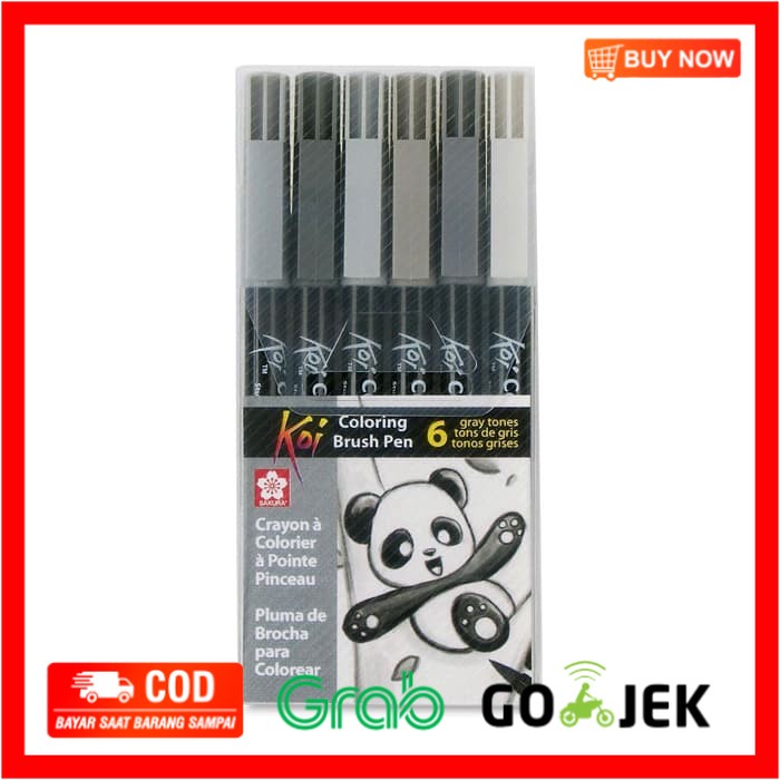 

(BISA COD) Sakura Koi Coloring Brush Pen - 6 Grey Color Set