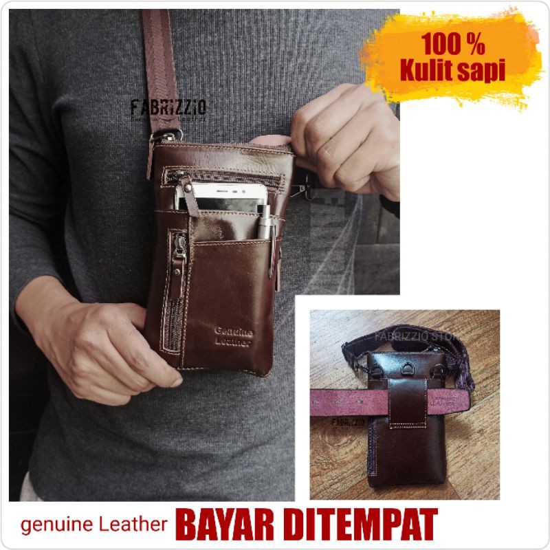 tas pinggang pria multifungsi kulit asli