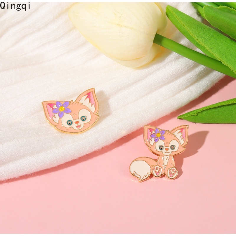 Bros Pin Enamel Bentuk Kartun Rubah Warna Pink Untuk Anak