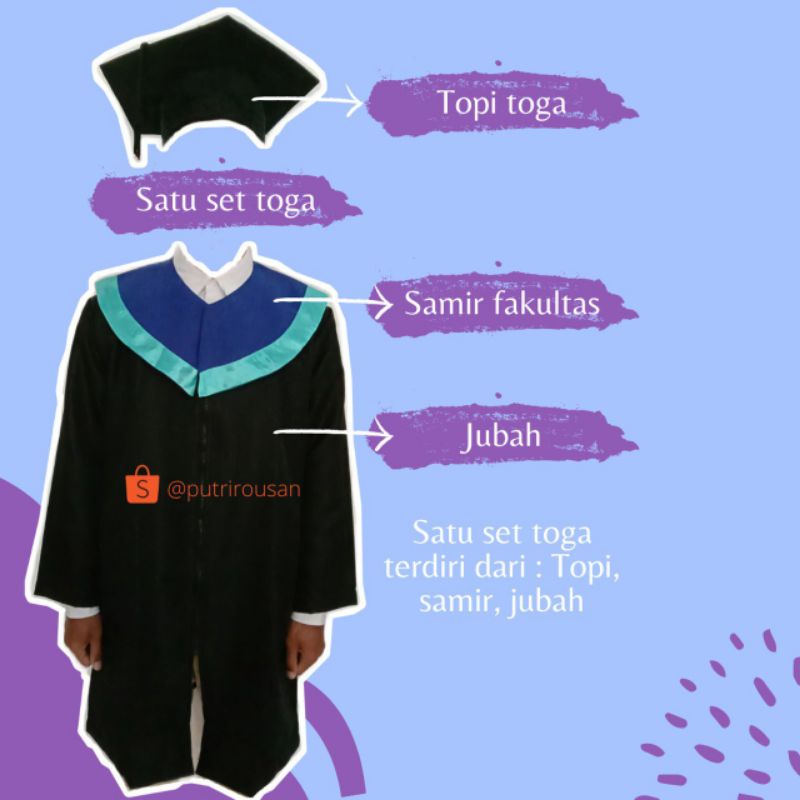 [terjual 300++] etalase baru Toga wisuda UNDIP (satu set : topi, Samir, jubah)