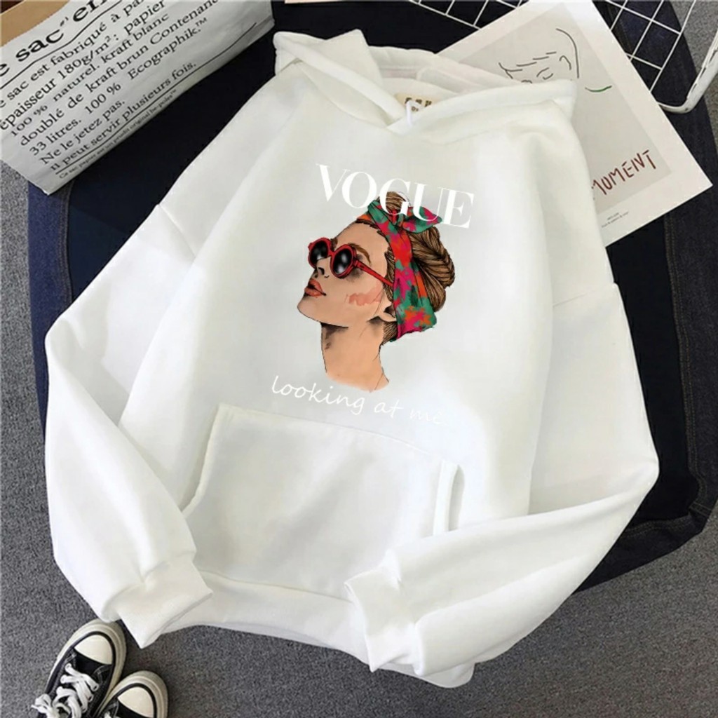 Hoodie Wanita Gambar Vogue Oversize Korean Style Sweater Murah Tebal Xxl Kekinian Lilac Bisa Cod