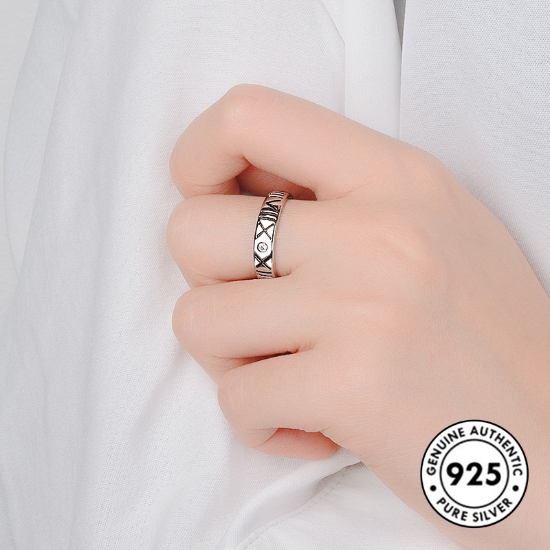 Cincin Pasangan Lapis Silver S925 Motif Angka Romawi Untuk Pria / Wanita