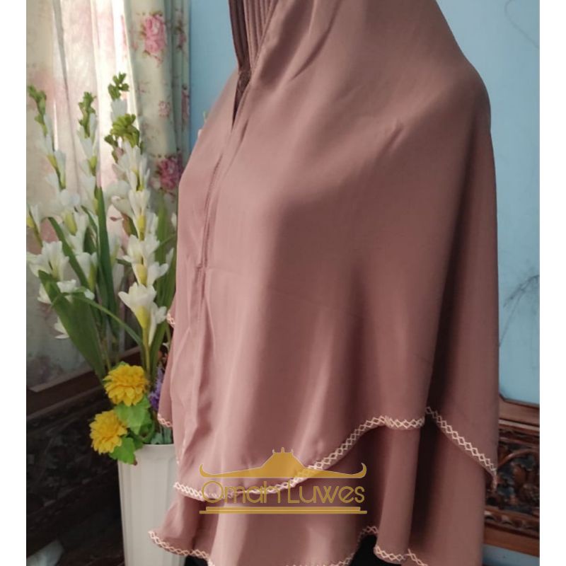 khimar bordir 2 layer ceruti - khimar instan premium - hias bordir
