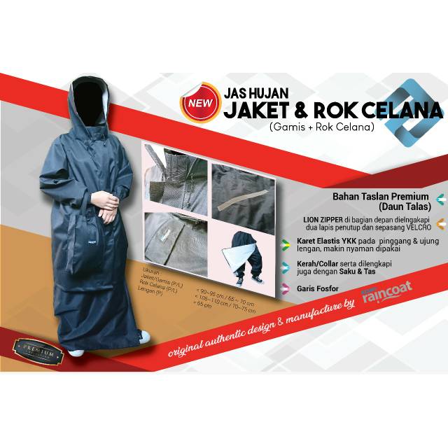 Jas Hujan muslimah jaket Rok Celana bahan Taslan daun talas Exclusive azzam raincoat