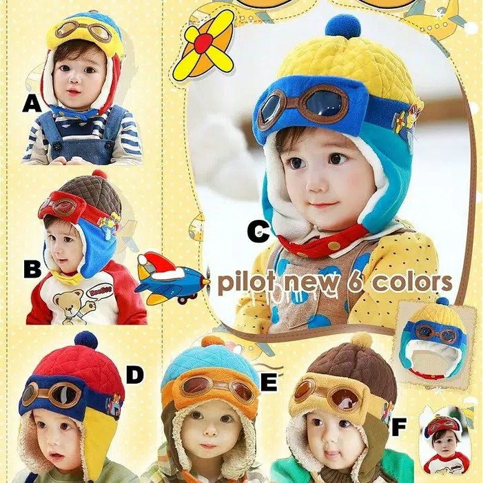 Topi kupluk anak bayi model pilot bahan beludru halus dan lembut topi pilot anak laki- laki dengan aplikasi bentuk beruang pesawat lucu dibagian samping bisa COD pemabayaran ditempat kupluk bayi hangat dan nyaman dipakai-1