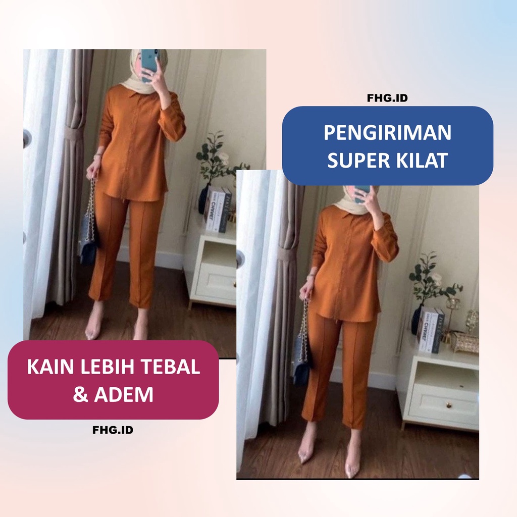 Setelan Kemeja Wanita Kerja Formal One Set Adem Ori Premium Nabila Salsabila High Quality Polos Korean Style Busui Kekinian  Jumbo Lengan Panjang Kekinian Terbaru Casual Elegan Grosir Import Premium Ld 125 Ld 130 Ld 140 Remaja Style Hijab sk0001-5