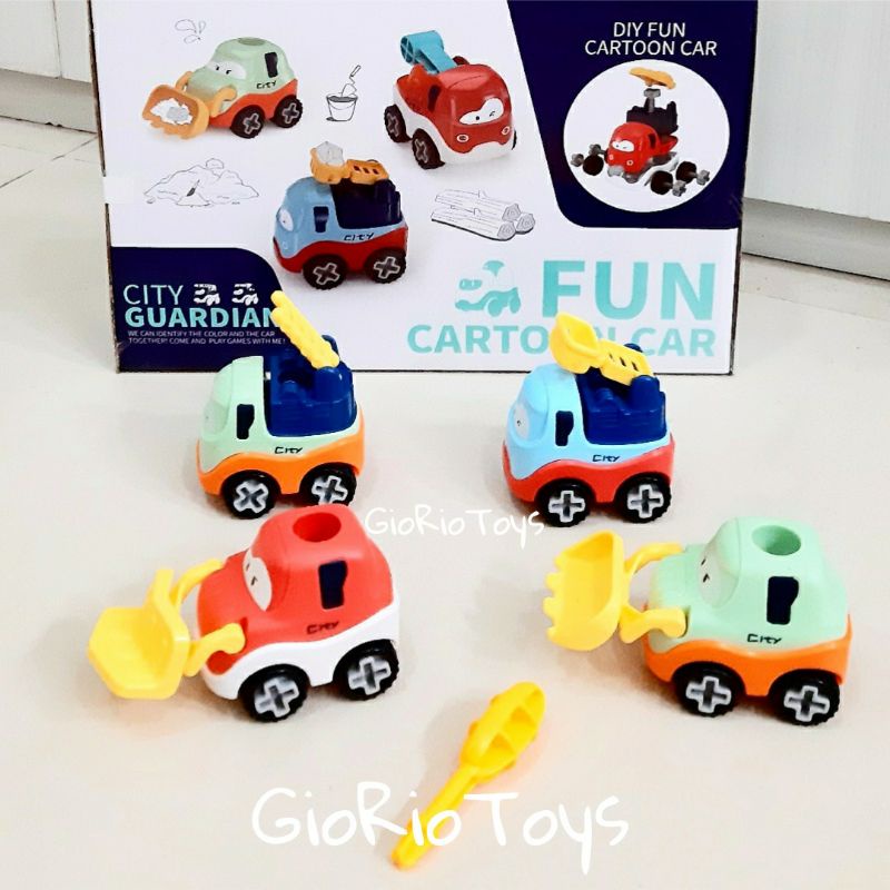 Mainan Anak Bongkar Pasang Mobil Truk Konstruksi Isi 4 Pcs - Mainan DIY Fun Cartoon Car Construction