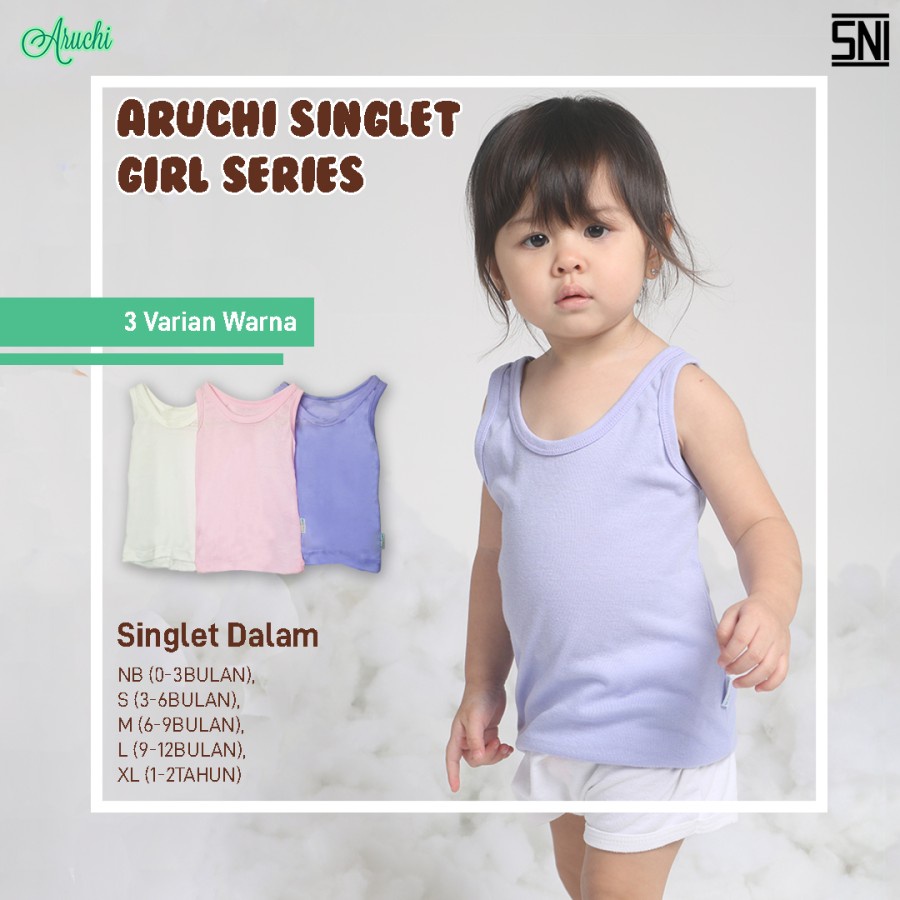 3 PCS ARUCHI Singlet Kutung Kaos Dalam Bayi BAJU BAYI NEWBORN Ukuran NB S M L SNI-3