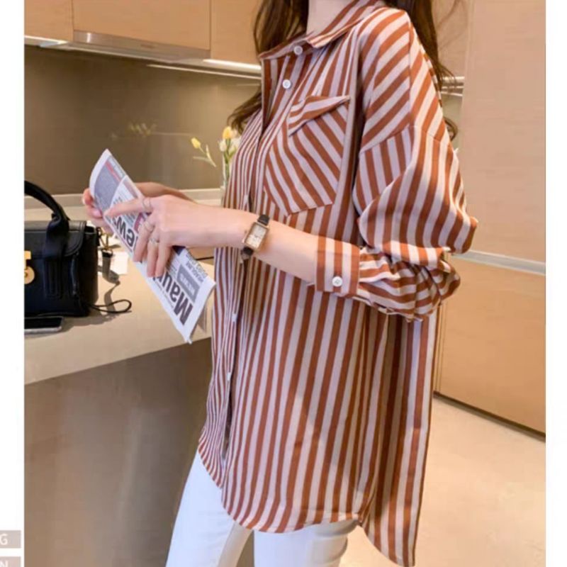 MDLV ~ 4104 Linnea Striped Shirt Kemeja Salur Import