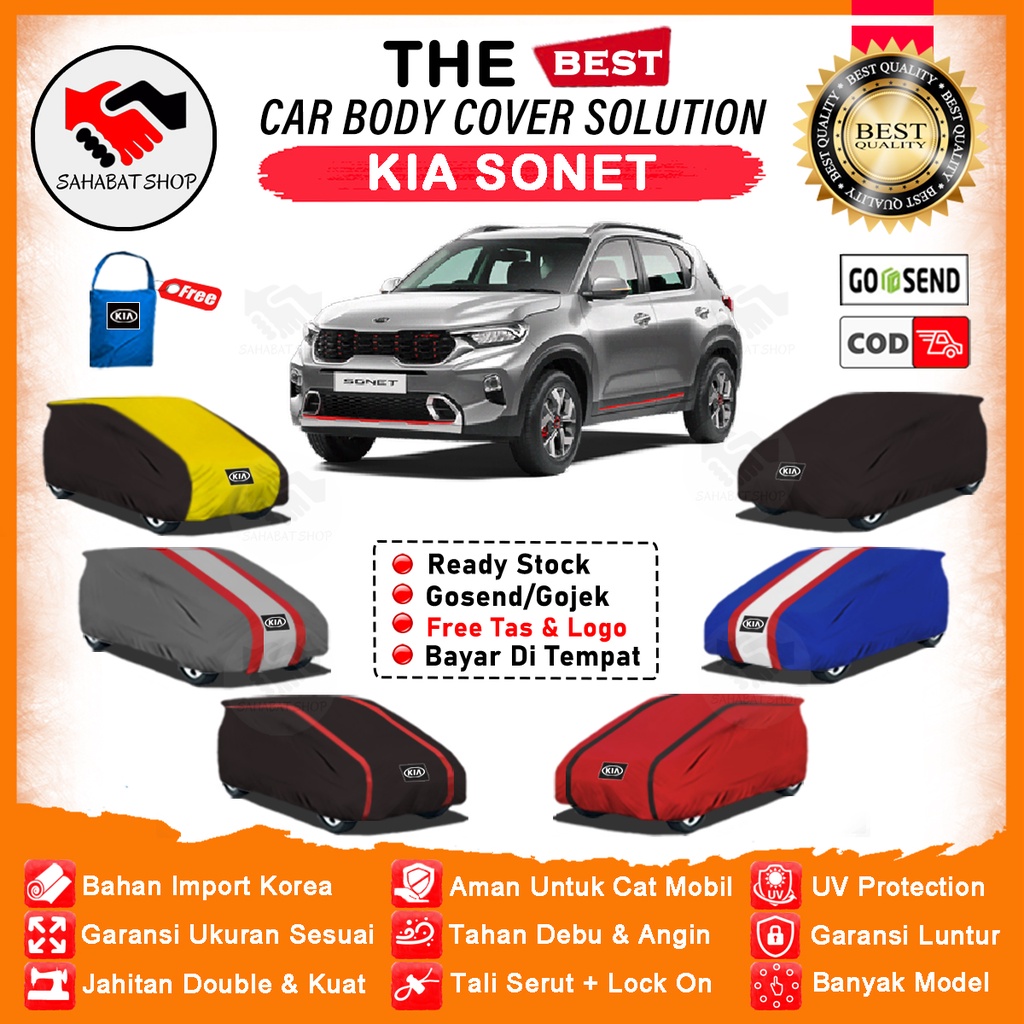 Sahabat Body Cover Mobil Sonet / Sarung Penutup Kia Sonet Outdoor / Selimut Mantel Tutup Kerudung Jas Mantol Kerodong Pelindung Kelambu Pembungkus Terpal Bungkus Mobil Sonet Waterproof Anti Air Model Orange