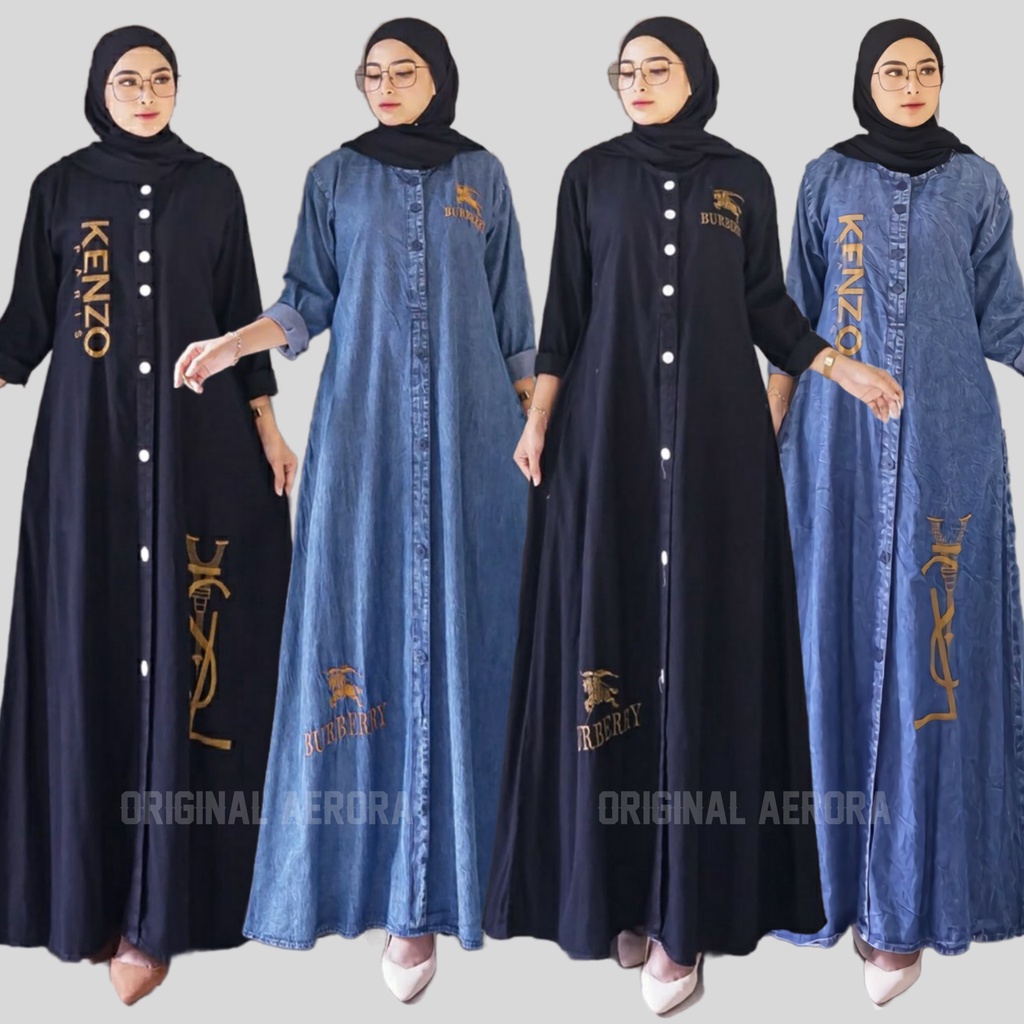 Baju Gamis Dewasa Jeans Jins Denim Wanita Terbaru 2023 Dress Modern Busui Bordir Halus Kancing Aktif Kekinian Premium Ld 112 P 140 Brand Maxy Allsize