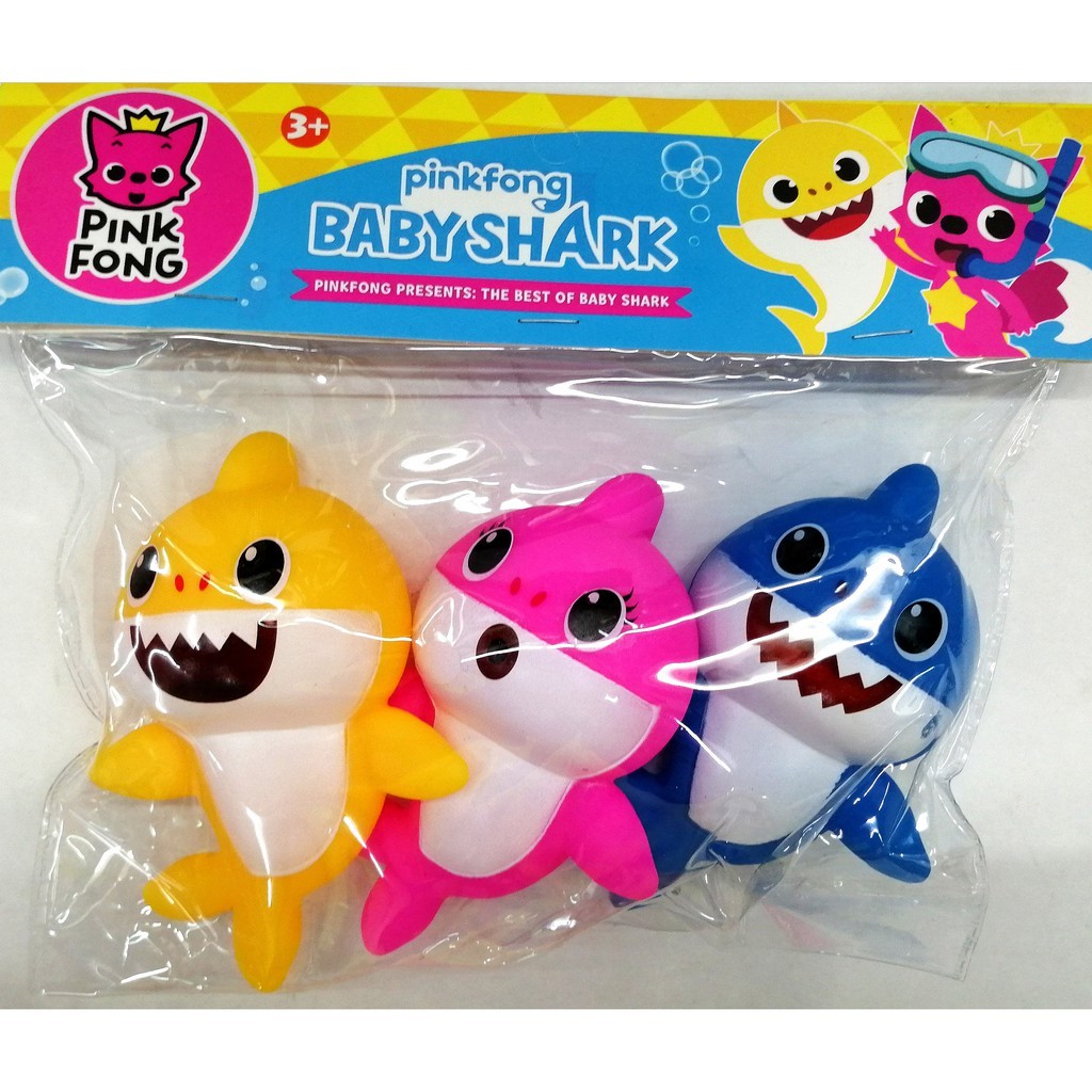 Baby Shark Mainan  Mandi Bayi Pink Fong Hiu  Karet  3 pcs 
