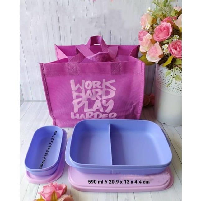 MEGA SALE TUPPERWARE  TUPPERWARE ORIGINAL  Set Wadah Bekal tupperware Foody buddy Lunchset UNGU DAN 