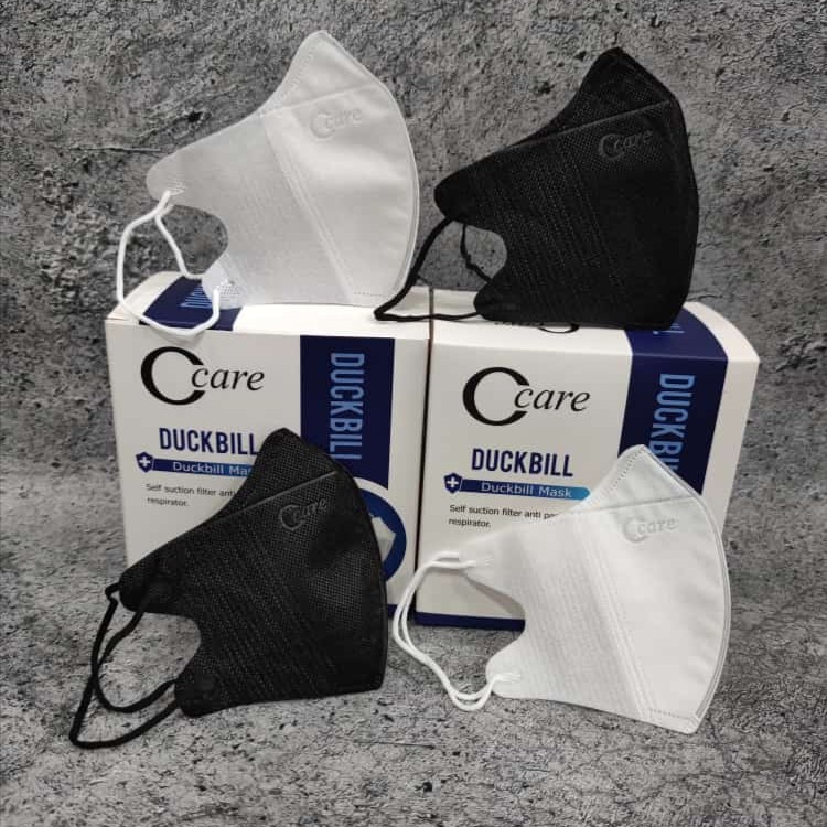 PSP MASKER DUCKBILL GARIS EMBOSS HITAM PUTIH CCARE C CARE OCARE ISI 50PCS 3D 3PLY NOT KF94