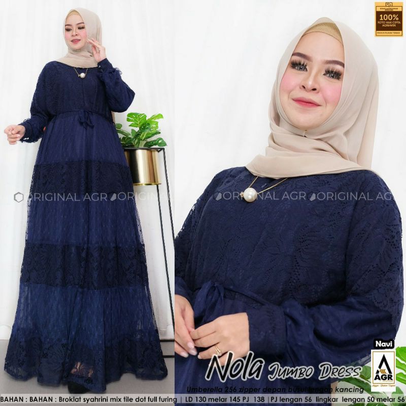 Gamis tile jumbo kasual nola jumbo maxy LD 130 bahan brokat syahrini mix tile lapis furing