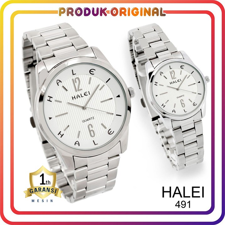 COD JAM TANGAN COUPLE HALEI ORIGINAL 491 RANTAI SILVER WATER RESISTANT STAINLES STEEL