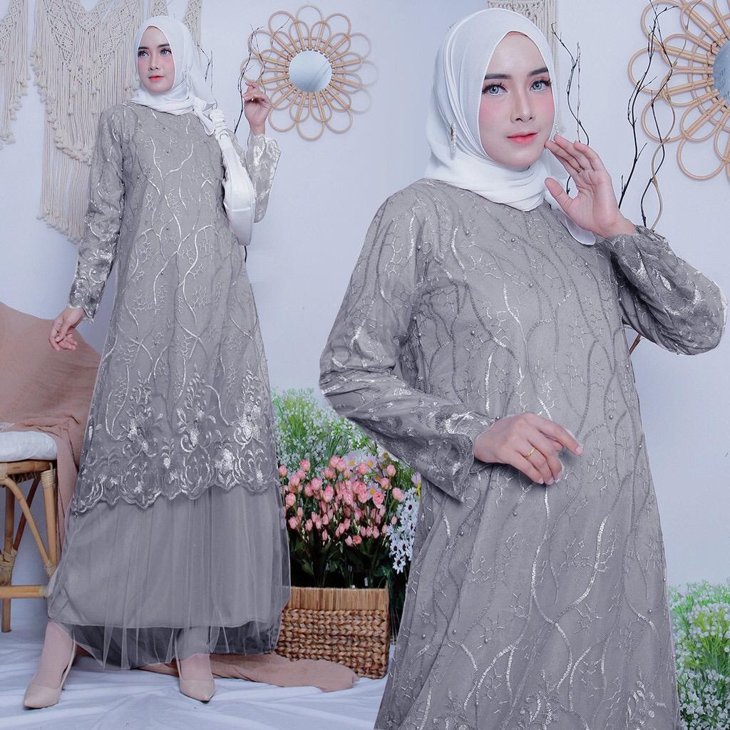 Adriana Gamis Pesta Full Brukat Tile/ Gamis Seragam/ Gamis Kondangan/ Gamis Remaja Dewasa Wanita Muslim Premium - M L XL XXL Jumbo