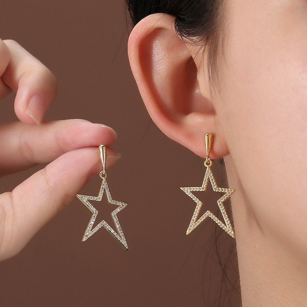 Needway Wanita Gesper Telinga Berlian Imitasi Desain Vintage Rasa Bintang Busur Tindik Ear Stud