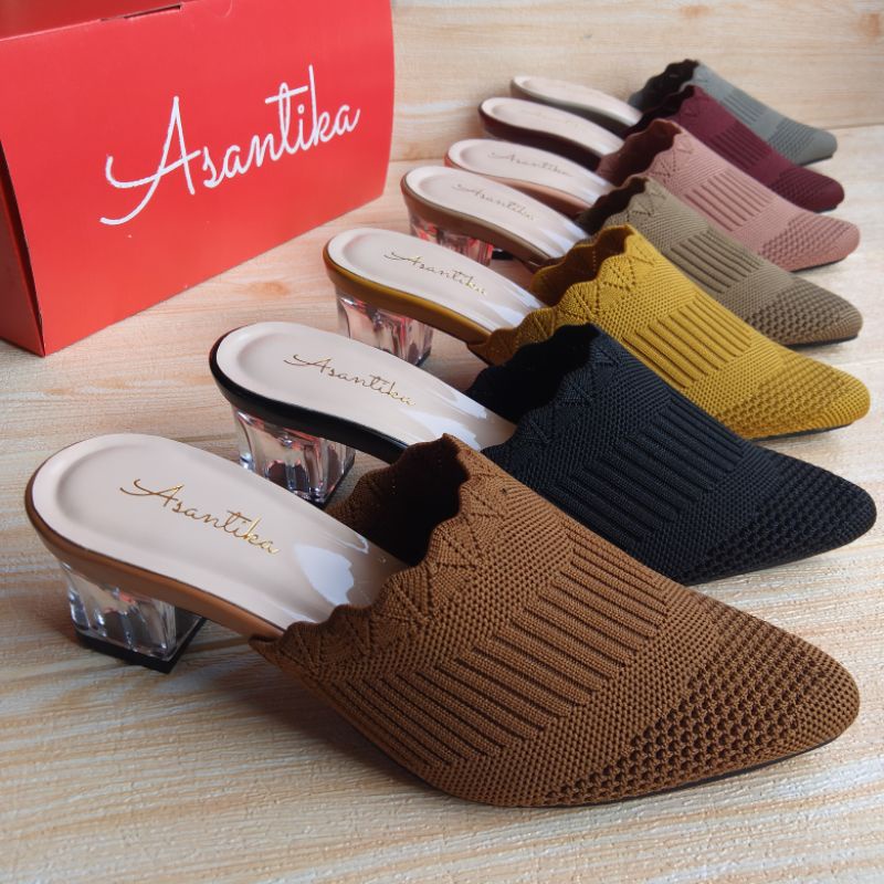 ASANTIKA SANDAL SENDAL RAJUT HAK KACA JUMBO BIG SIZE BIGSIZE HILS HEELS HIL 5CM WANITA CEWEK IMPORT