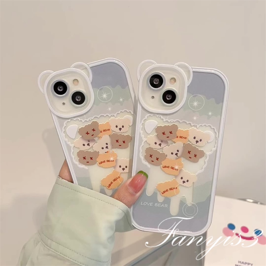 Compatible For iPhone 14 13 12 11 Pro Max X XR Xs Max 8 7 6 6s Plus SE 2020 Soft Case Pelindung Desain Kartun Kepala Beruang Untuk
