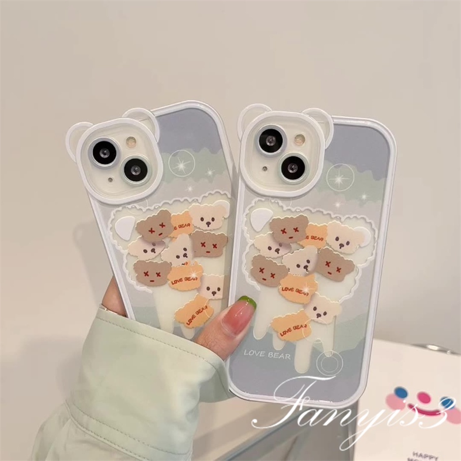 Compatible For iPhone 14 13 12 11 Pro Max X XR Xs Max 8 7 6 6s Plus SE 2020 Soft Case Pelindung Desain Kartun Kepala Beruang Untuk