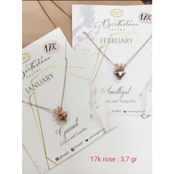 Kalung Emas Asli Birthday Birthstone Series Batu Bulan Lahir HWT Necklace Rose Gold 750 17K