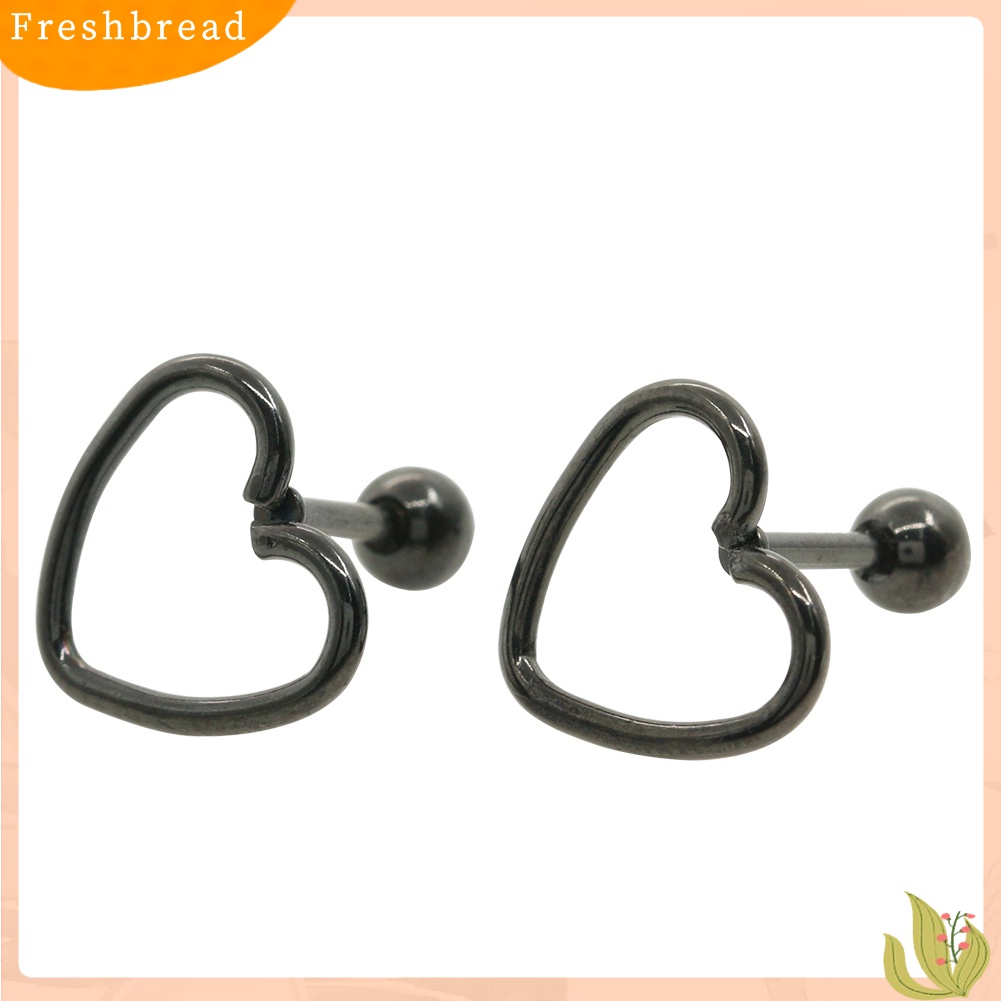 Anting Tindik Bentuk Hati Hollow Bahan Stainless Steel Gaya Punk untuk Wanita