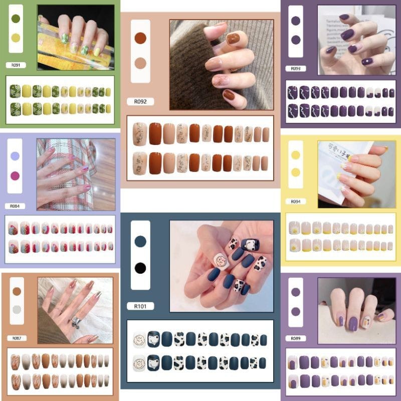 {R080-R095} kuku palsu fake nail art kode R [isi 24pcs + lem + box] kuku palsu R-Fake nail art R