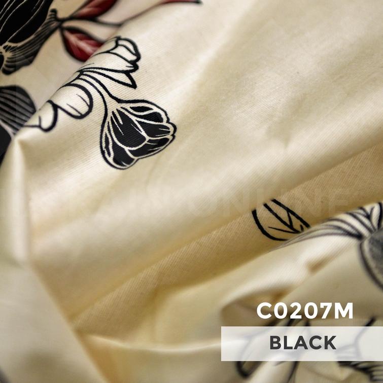 ✯ DKO Kain LYCRA Premium Cotton Stretch Hitam Motif Bunga Anggrek ◊
