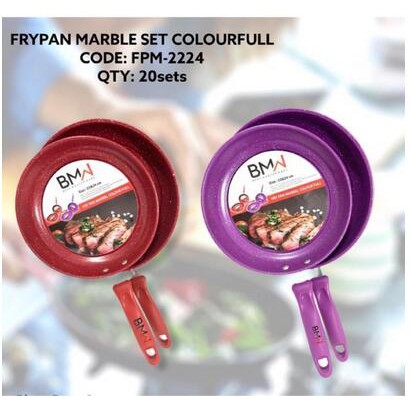 WARNA] TEFLON FRYPAN MARBLE SET BMW WAJAN PENGGORENGAN [1SET ISI 2PC= 22CM DAN 24CM]