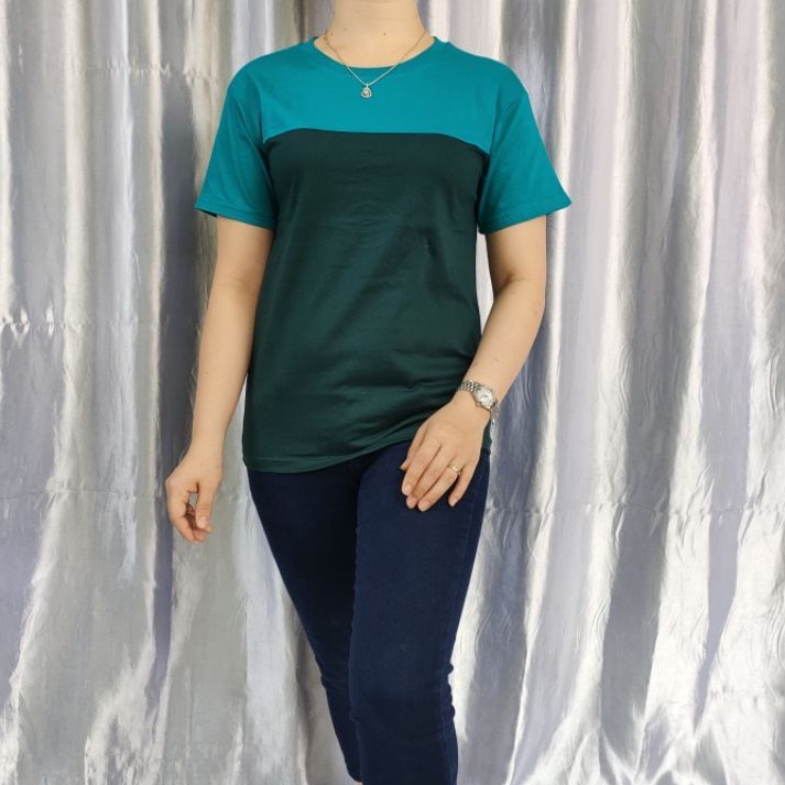 kaos reglan polos kombinasi TOSCA-HIJAUBOTOL uk 20 22 S M L XL XXL