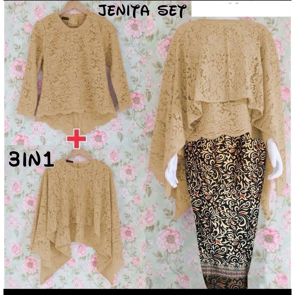 (Dijamin RealPict) 3in1 Set Kebaya Jenita Brukat Corneli Cord Tulang !!