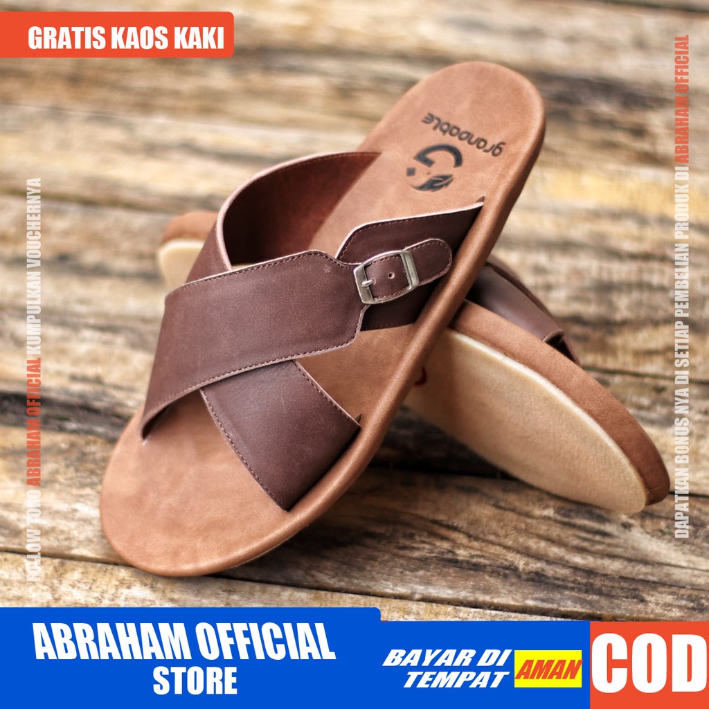 ABRHM x XPER Sandal Sendal Slide Pria Kulit Asli