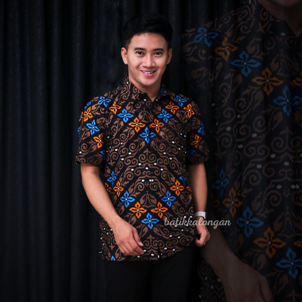 SIZE M L XL XXL XXXL BSWART Batik HRB026 Kenongo Hem Pendek Padi Pekalongan M L XL Batik Pria MURAH-HEM SAJADAH BIRU