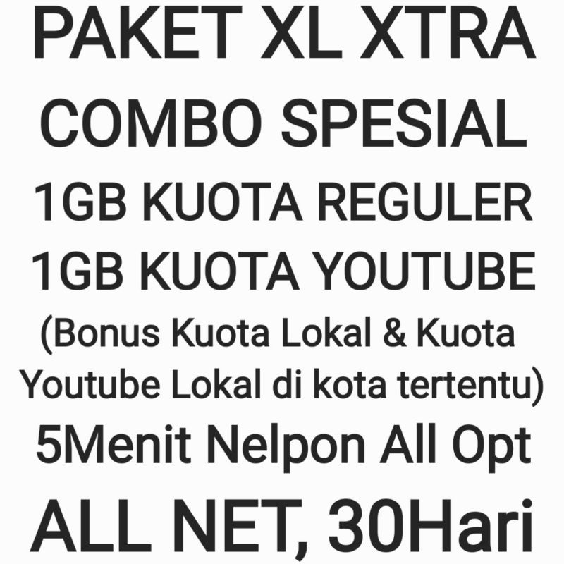 Paket XL Xtra Combo Spesial Internet Data Kuota 2GB Bonus 30 Hari 24 Jam Sebulan Bulan Bulanan All N