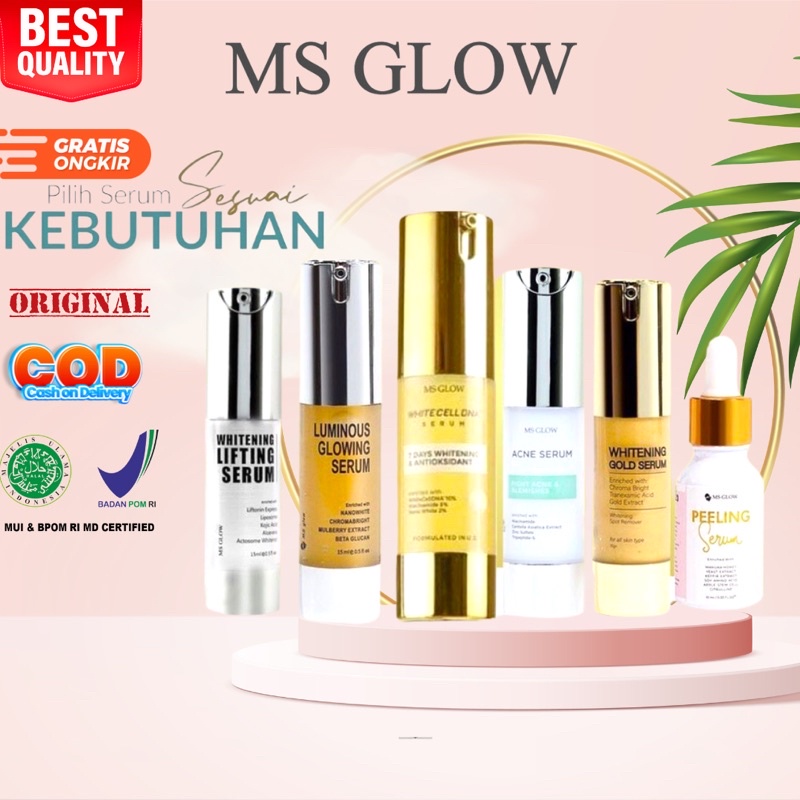 MS GLOW SERUM LUMINOUS LIFTING ACNE PEELING WHITENING GOLD WHITECELL DNA SERUM ORIGINAL PENCERAH WAJAH