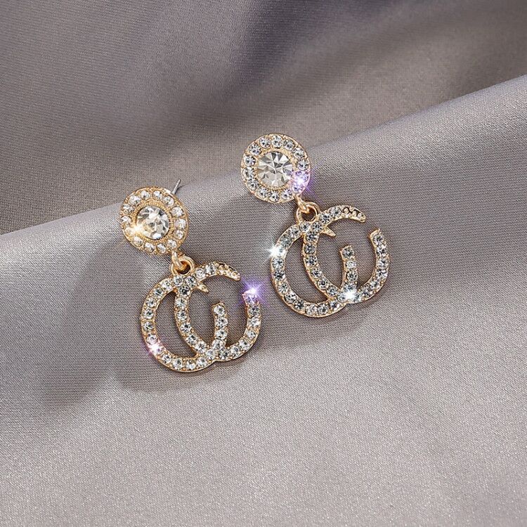 HBS 034 Anting Wanita Tusuk Bentuk Bulat Hias Kristal Women Earrings Korea Aksesoris Fashion 034 - A