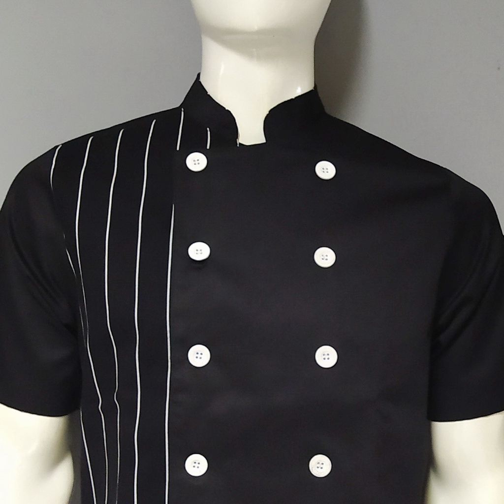 Chef Wear Baju Koki SS Hitam STRIPE Komb