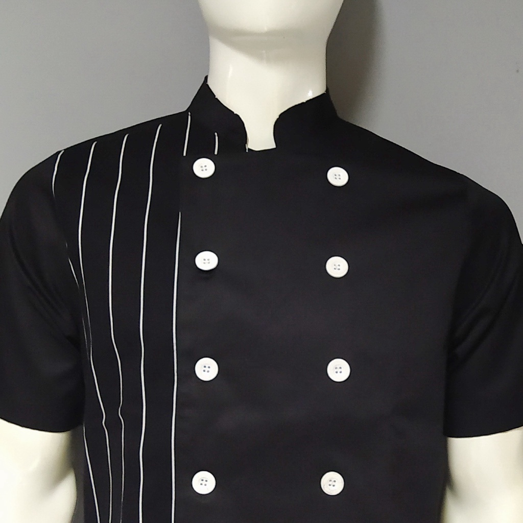 Chef Wear Baju Koki SS Hitam STRIPE Komb