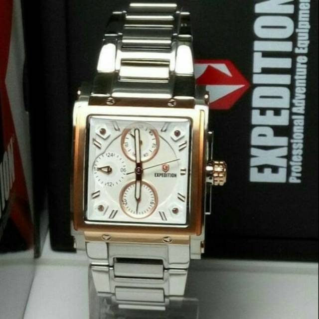 Jam Tangan wanita Expedition 6731 Silver Combi Ring Gold
