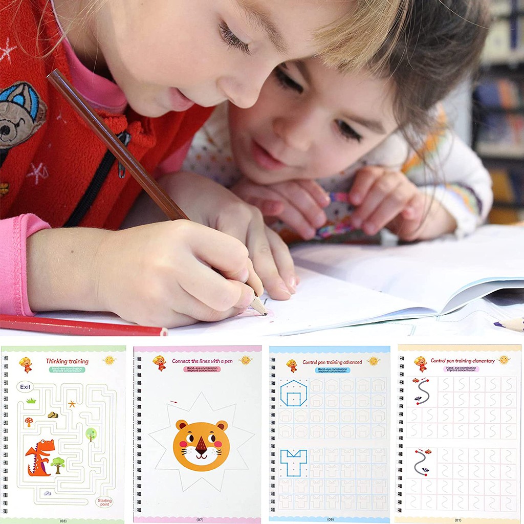 

4 Pcs Sank Magic Tracing Book Preschool Buku Ajaib Pra Menulis PAUD TK